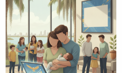 A family in a modern setting discusses financial planning for children, with a digital displ — Trump Accounts for Children
