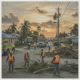 Utility crews clear fallen tree debris and repair power lines during Pensacola Hurricane Isaias recovery efforts.