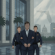 Illustration of a suited man escorted by two officers outside a courthouse, representing the Lamar Bunch sentence.