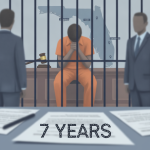 Illustration of a jailed man in an orange uniform behind bars, with officials a — Mark David Swearingen Cottondale Florida