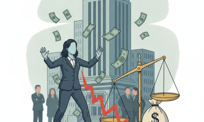 An illustration depicting a woman in business attire surrounded by falling money and a — Pam Childers Sues Escambia County