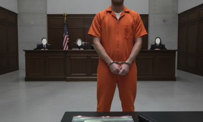 Panama City Beach felon sentencing illustration shows a handcuffed man in an orange ju — Panama City Beach Felon Sentenced