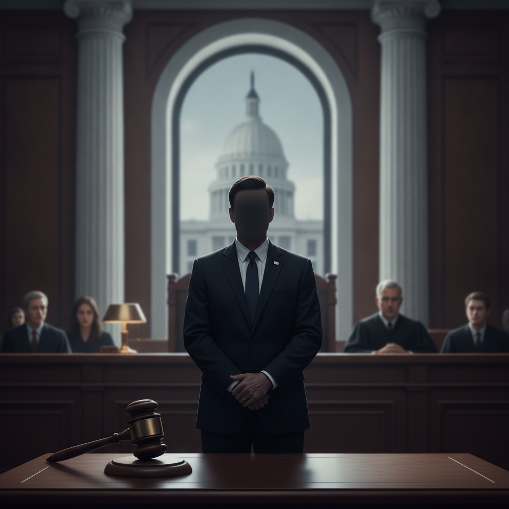 Silhouetted man stands before a courtroom bench, with a judge’s gavel on the table; Panama City felon gun possession cas…