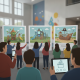 Grupo de personas votando por diseños de parque infantil del Fricker Center en un espacio interior.