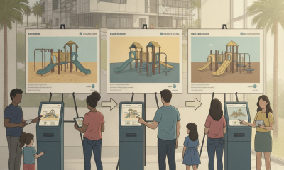 Diseños conceptuales en la votacion parque infantil Fricker Center para renovar el área recreativa.