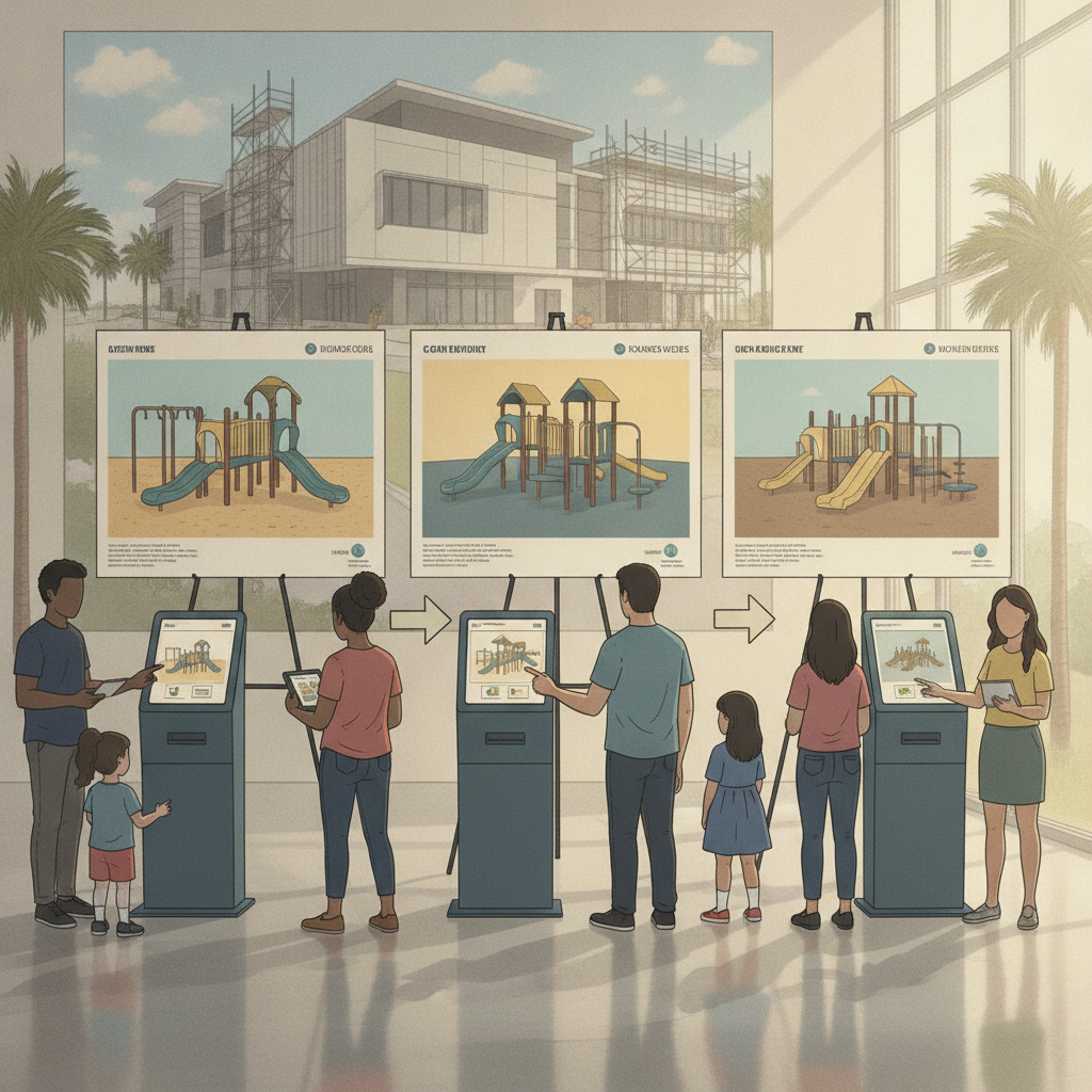 Diseños conceptuales en la votacion parque infantil Fricker Center para renovar el área recreativa.