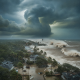 Dramatic scene of a coastal area during Hurricane Isaias with dark storm clouds, strong winds — Hurricane Isaias Pensacola