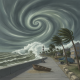 A coastal scene depicting strong winds and high waves as a hurricane approaches, with — Hurricane Watch Northwest Florida