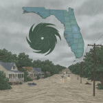 Mapa meteorológico de alerta mostrando la vigilancia de inundaciones florida y condados del sur de Alabama.