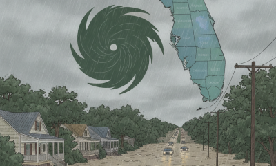 Mapa meteorológico de alerta mostrando la vigilancia de inundaciones florida y condados del sur de Alabama.