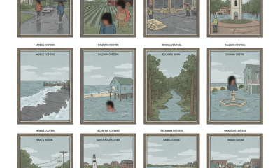 Illustrations depicting various areas under flood watch in northwest Flor — vigilancia de inundaciones noroeste de florida