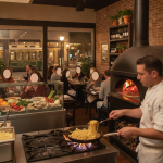 Chef preparing fresh pasta in a bustling restaurant with diners enjoying their — Angelena's Ristorante Italiano Pensacola